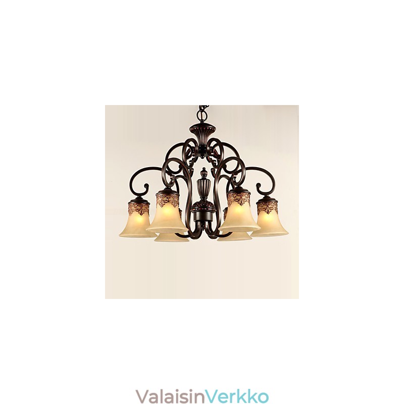 Kattokruunu riippuvalaisin 6 valoa Lampunvarjostin Down Vintage Country Metal + Glass