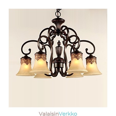 Kattokruunu riippuvalaisin 6 valoa Lampunvarjostin Down Vintage Country Metal + Glass