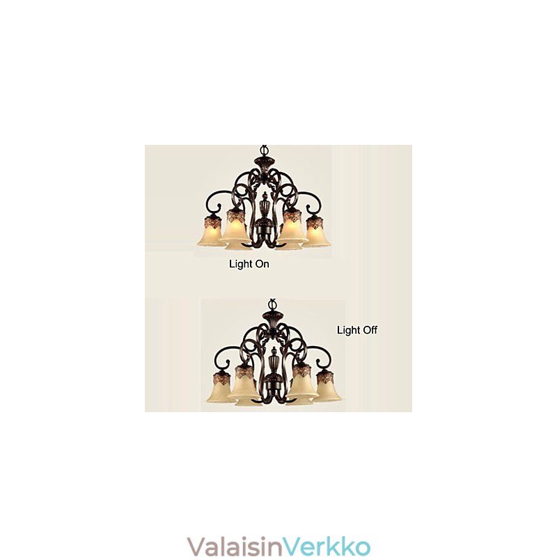 Kattokruunu riippuvalaisin 6 valoa Lampunvarjostin Down Vintage Country Metal + Glass