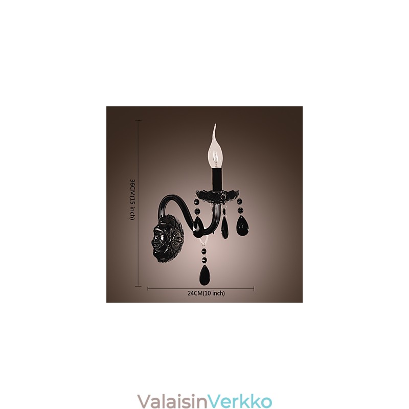 Musta kristalli seinävalaisin kynttiläpolttimolla