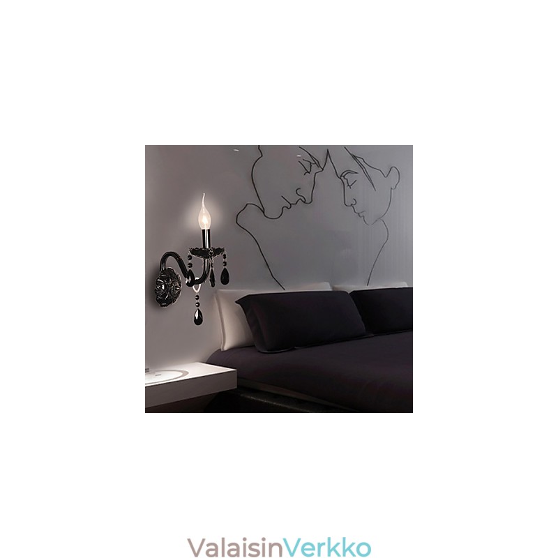 Musta kristalli seinävalaisin kynttiläpolttimolla