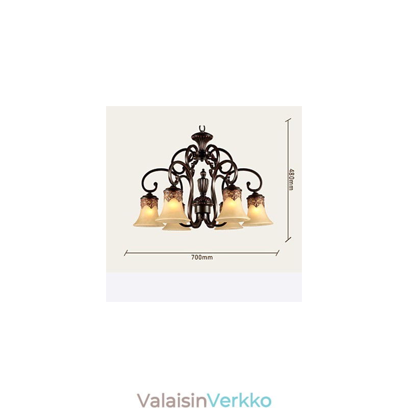 Kattokruunu riippuvalaisin 6 valoa Lampunvarjostin Down Vintage Country Metal + Glass