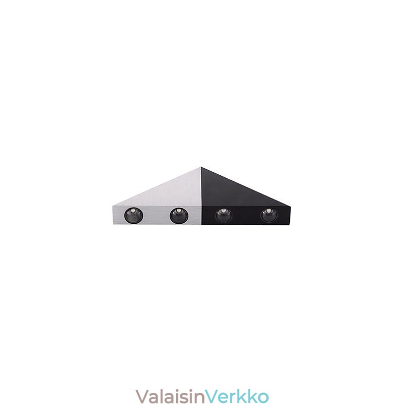 Moderni seinävalaisin mustalla ja hopealla, tyylikkäällä kolmiolla