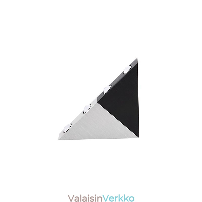 Moderni seinävalaisin mustalla ja hopealla, tyylikkäällä kolmiolla