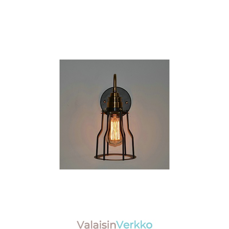 Minimalistinen taiteellinen seinävalaisin mustalla metallisella luurankovarjostimella