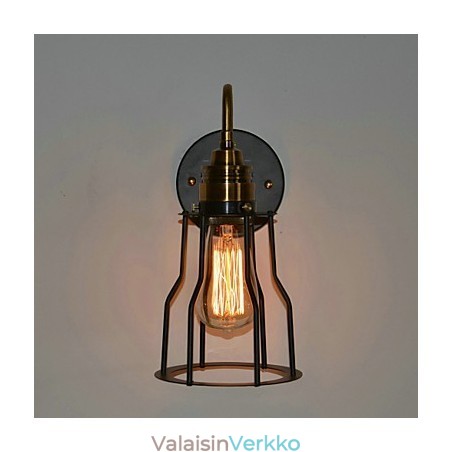 Minimalistinen taiteellinen seinävalaisin mustalla metallisella luurankovarjostimella