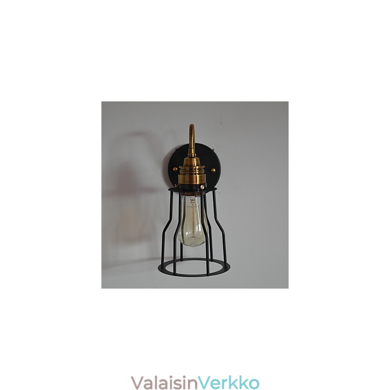 Minimalistinen taiteellinen seinävalaisin mustalla metallisella luurankovarjostimella