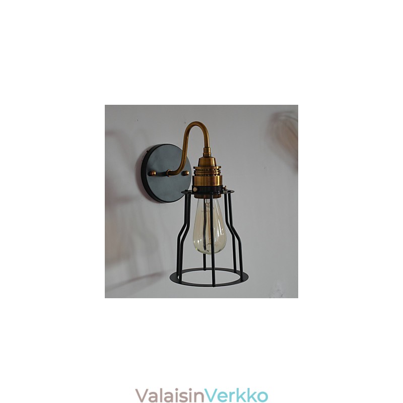 Minimalistinen taiteellinen seinävalaisin mustalla metallisella luurankovarjostimella