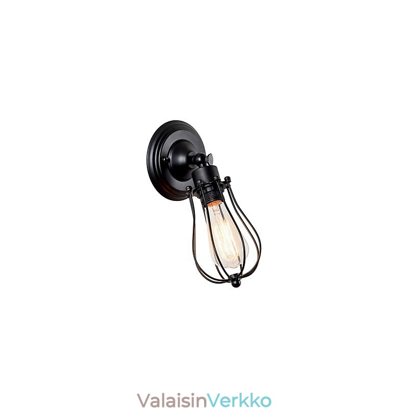 Vintage seinävalaisin Teollisuuden seinävalaisin, musta metallilankahäkkiseinävalaisin
