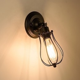 Vintage seinävalaisin Teollisuuden seinävalaisin, musta metallilankahäkkiseinävalaisin