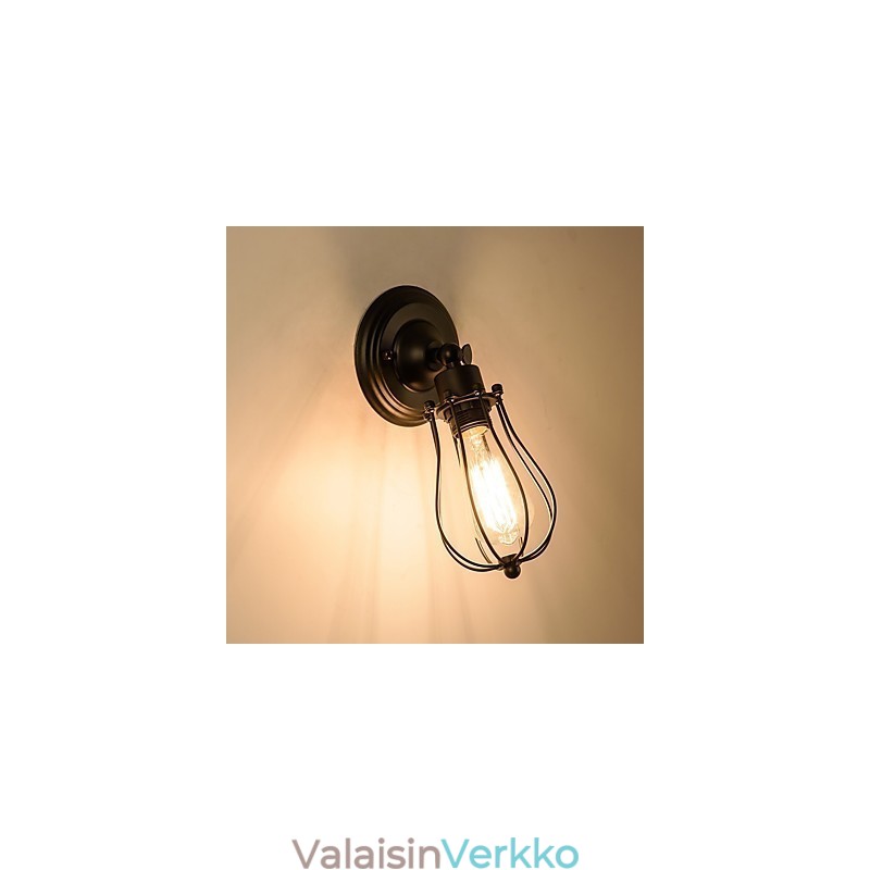Vintage seinävalaisin Teollisuuden seinävalaisin, musta metallilankahäkkiseinävalaisin