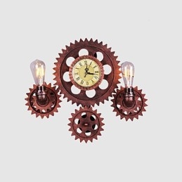 Vintage Industrial Wall Lights Wood Gear Shape Luovat kääntyvät valot Ravintola Kahvila Baari Sisustusvalaistus
