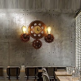 Vintage Industrial Wall Lights Wood Gear Shape Luovat kääntyvät valot Ravintola Kahvila Baari Sisustusvalaistus