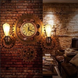 Vintage Industrial Wall Lights Wood Gear Shape Luovat kääntyvät valot Ravintola Kahvila Baari Sisustusvalaistus