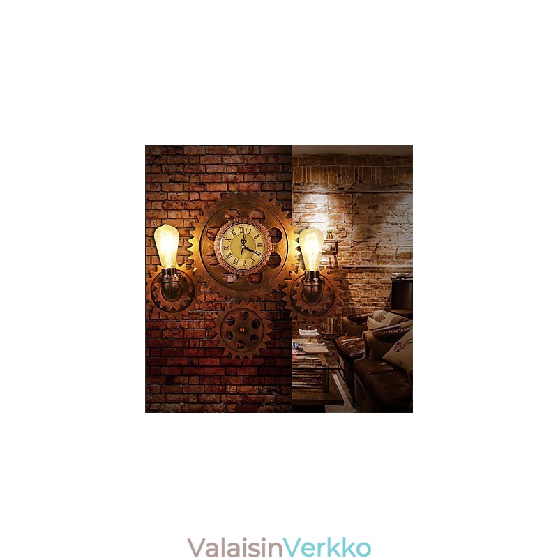 Vintage Industrial Wall Lights Wood Gear Shape Luovat kääntyvät valot Ravintola Kahvila Baari Sisustusvalaistus