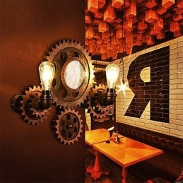 Vintage Industrial Wall Lights Wood Gear Shape Luovat kääntyvät valot Ravintola Kahvila Baari Sisustusvalaistus