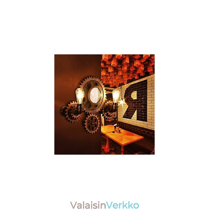 Vintage Industrial Wall Lights Wood Gear Shape Luovat kääntyvät valot Ravintola Kahvila Baari Sisustusvalaistus