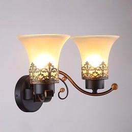 Double Head Amercian Countryside Vintage Metal lasiseinävalaisin ruokalaan Olohuoneen eteiseen Koristele seinävalaisin