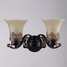 Double Head Amercian Countryside Vintage Metal lasiseinävalaisin ruokalaan Olohuoneen eteiseen Koristele seinävalaisin