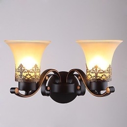 Double Head Amercian Countryside Vintage Metal lasiseinävalaisin ruokalaan Olohuoneen eteiseen Koristele seinävalaisin