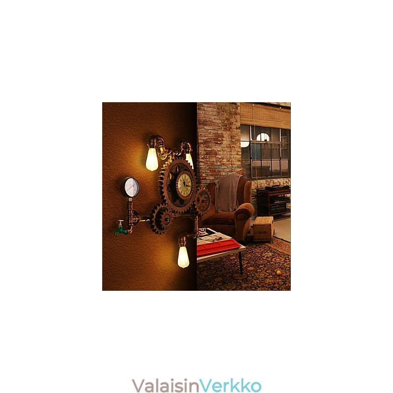 Vintage Industrial Pipe Seinävalot Puu Vaihteen muoto Luovat kääntyvät valot Ravintola Kahvila Baari Sisustusvalaistus