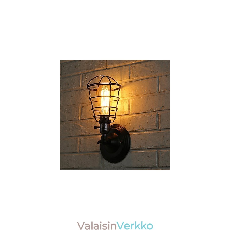 Kytkimellä Vintage 1 Kevytteollisuus musta metallihäkki Loft Seinälamppu Olohuone Ruokailu Eteinen Kahvila Baarit Baari Seinälamppu