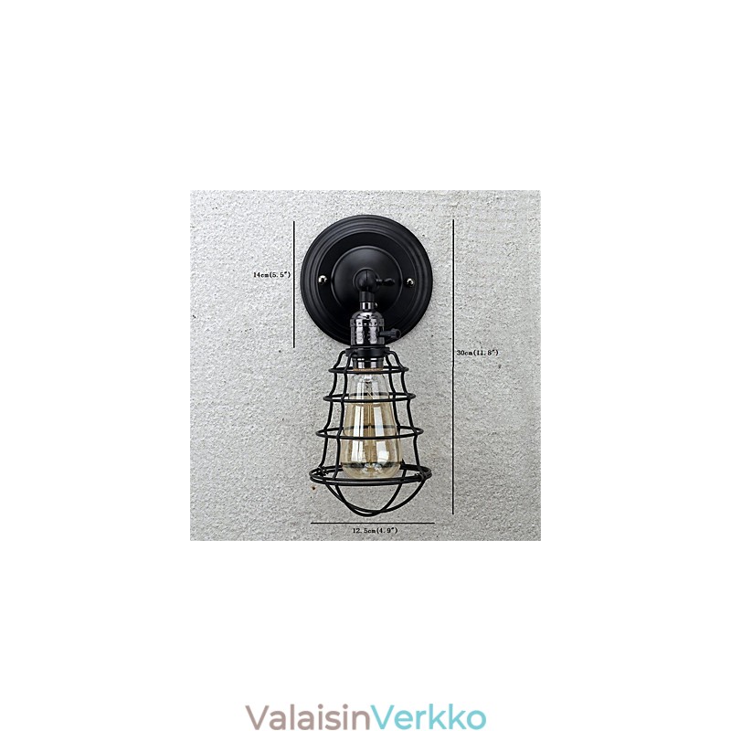 Kytkimellä Vintage 1 Kevytteollisuus musta metallihäkki Loft Seinälamppu Olohuone Ruokailu Eteinen Kahvila Baarit Baari Seinälamppu