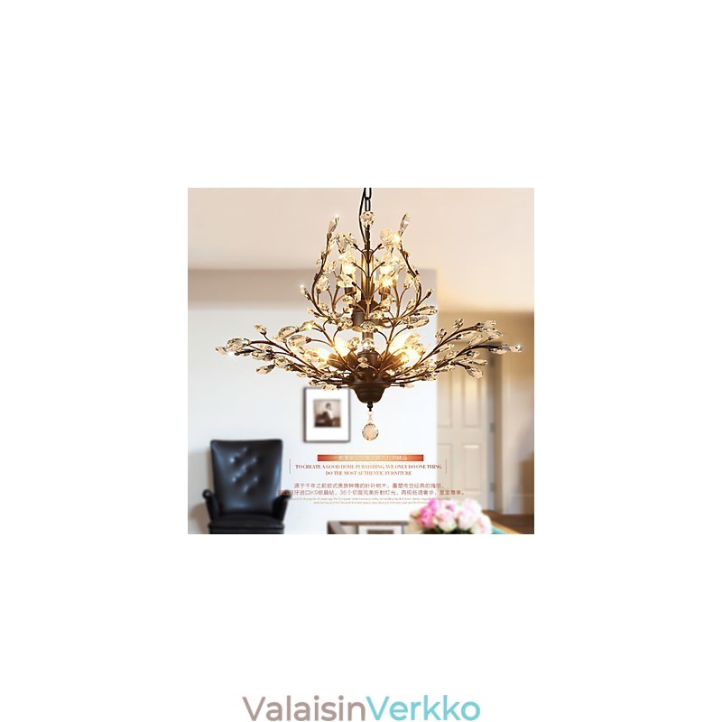 Vintage Crystal Flush Mount 8 Lights metallimaalaus musta tai kulta
