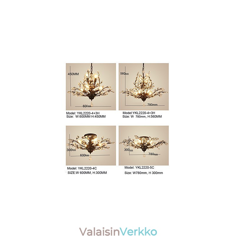 Vintage Crystal Flush Mount 8 Lights metallimaalaus musta tai kulta