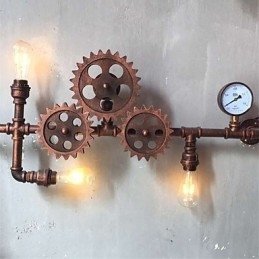 Vintage Industrial Pipe Seinävalot Puu Vaihteen muoto Luovat kääntyvät valot Ravintola Kahvila Baari Sisustusvalaistus