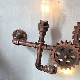Vintage Industrial Pipe Seinävalot Puu Vaihteen muoto Luovat kääntyvät valot Ravintola Kahvila Baari Sisustusvalaistus