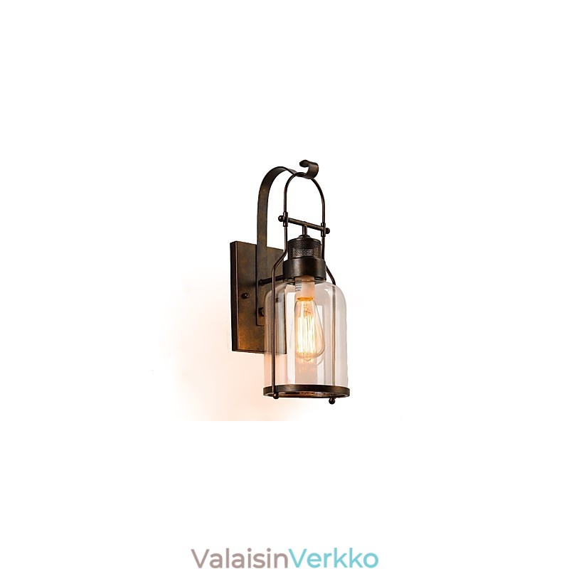 Retro Industrial Loft Lantern 1 kevyt seinävalaisin kirkkaalla lasilla