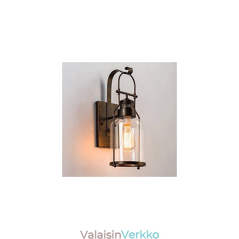 Retro Industrial Loft Lantern 1 kevyt seinävalaisin kirkkaalla lasilla