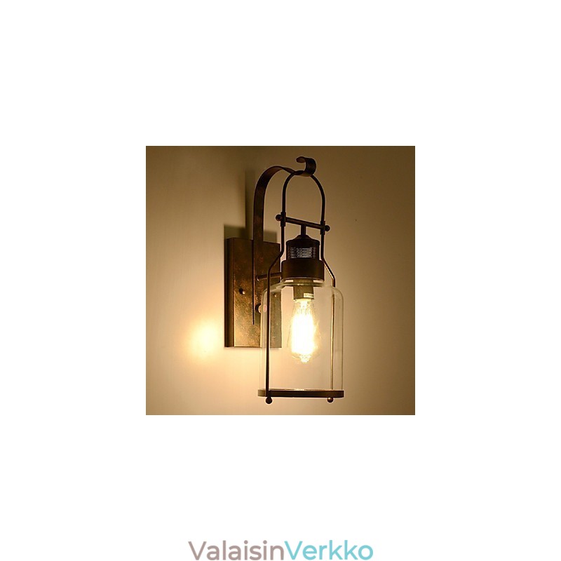 Retro Industrial Loft Lantern 1 kevyt seinävalaisin kirkkaalla lasilla