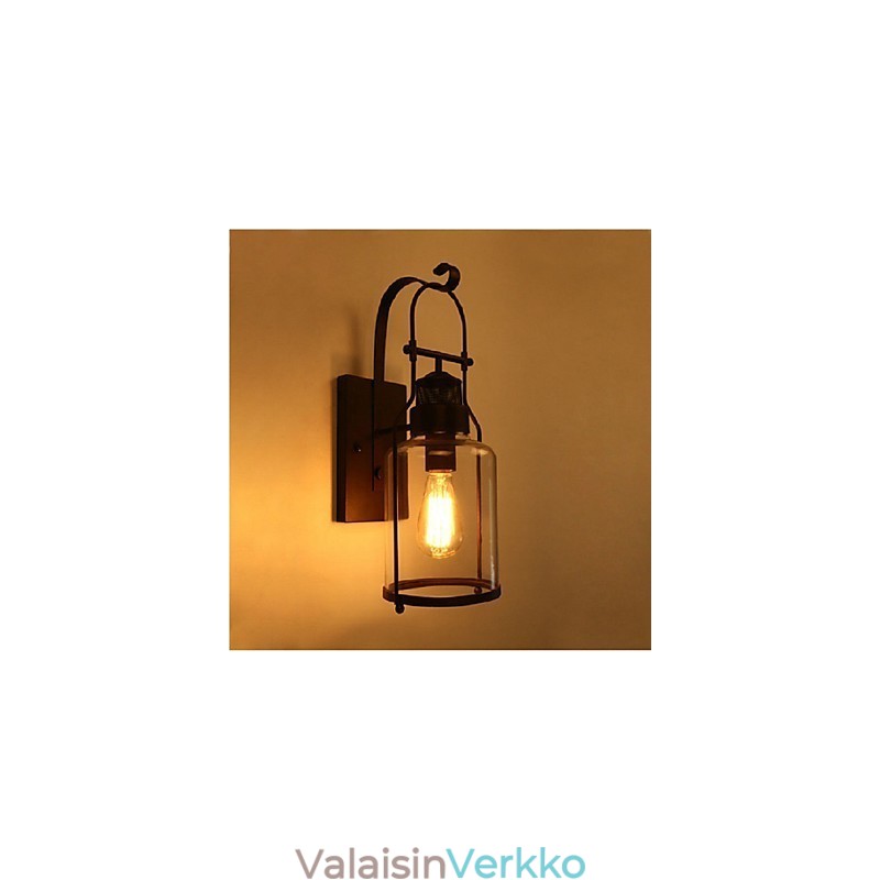 Retro Industrial Loft Lantern 1 kevyt seinävalaisin kirkkaalla lasilla