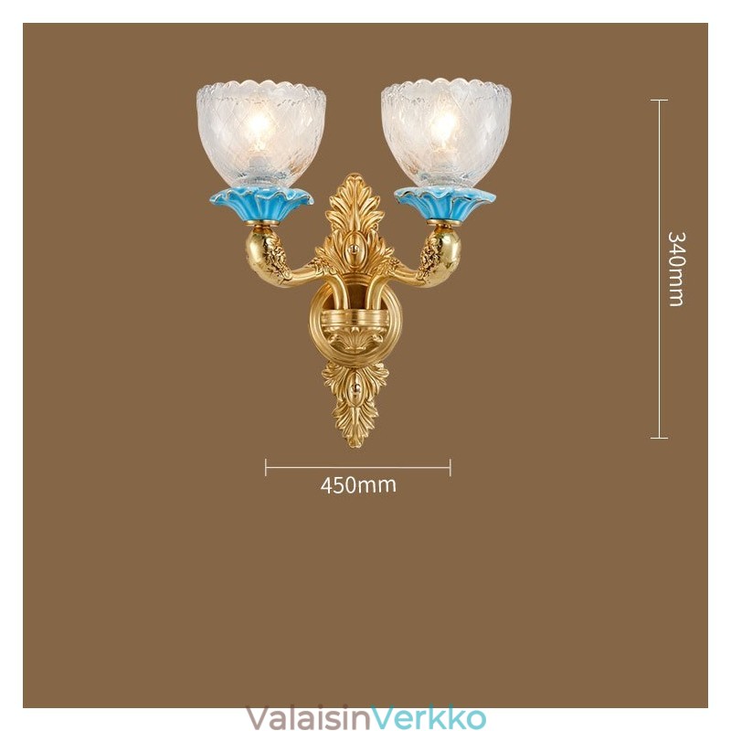 100 % puhdasta messinkiä Ylellinen maalaismainen retro Vintage messinkikeramiikka 2 valoa kynttilän seinävalaisin lasivarjoilla Erikois hotellitoimiston esittelytilaan Olohuoneen ruokasaliin