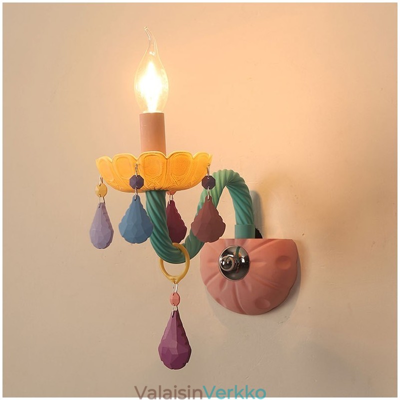 Macaron 1 Light Multi Crystal Candle Retro lasiseinävalaisin lastenhuoneeseen lasten makuuhuoneeseen