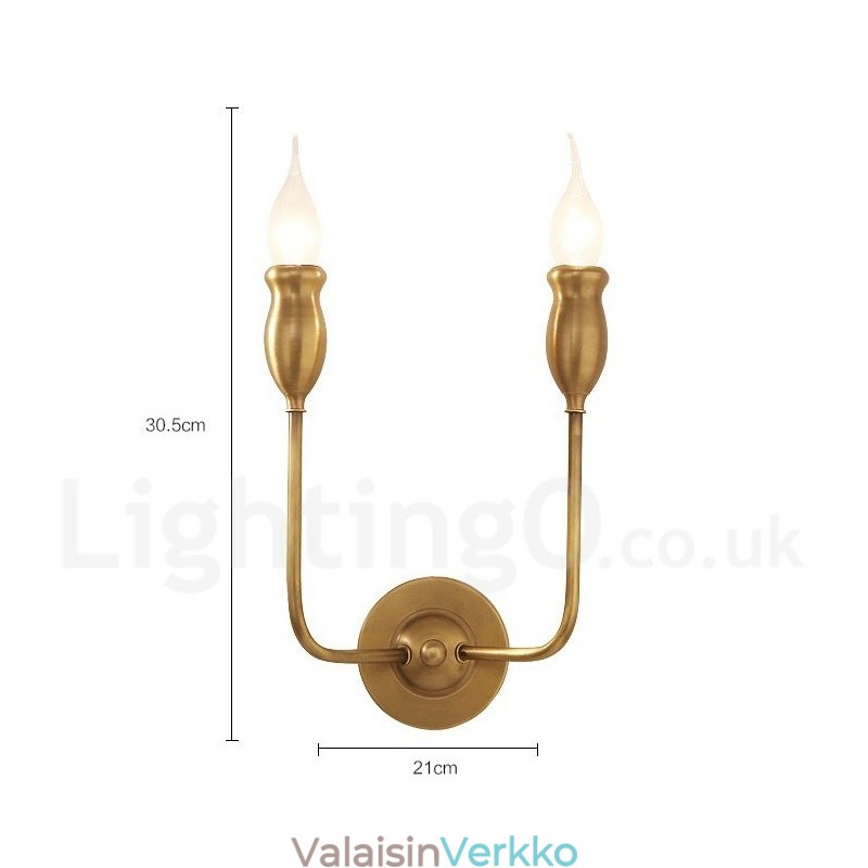 Puhdasta messinkiä Ylellinen maalaismainen retro vintage messinki 2 valoa kynttilän seinävalo Erikoishotelli Office Showroom Olohuone ruokasali