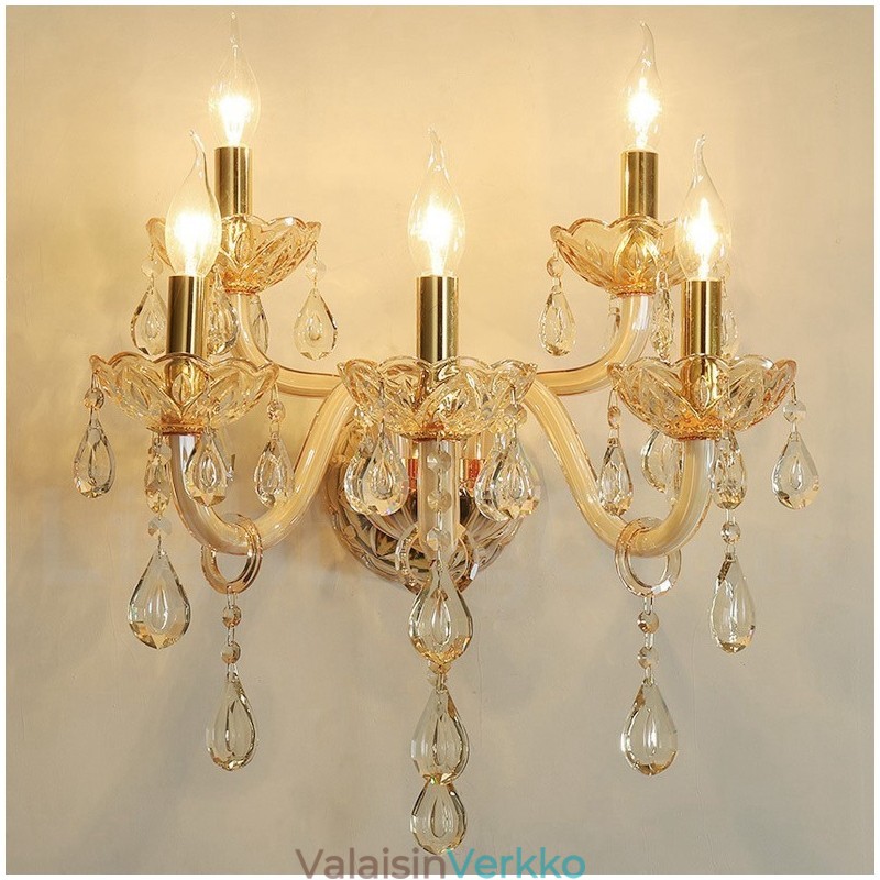 5 Light Gold K9 Crystal Candle Retro lasiseinävalaisin
