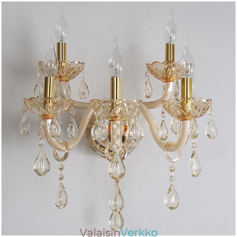 5 Light Gold K9 Crystal Candle Retro lasiseinävalaisin