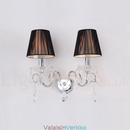 2 Vaalea kromi hopea väri K9 kristallikynttilä Retrolasinen seinävalaisin mustilla kangasvarjostimilla 2 Vaalea kromi hopea väri K9 kristallikynttilä Retrolasinen seinävalaisin mustilla kangasvarjostimilla