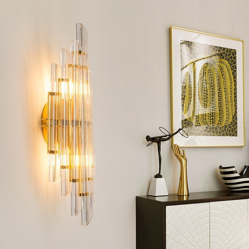 Hotelli Light Luxury Crystal Wall Lamp Post moderni Persoonallisuus Olohuone Käytävä Sisäänkäynti Tausta Seinälamppu Makuuhuoneen Vuoteen vierellä koristelamput