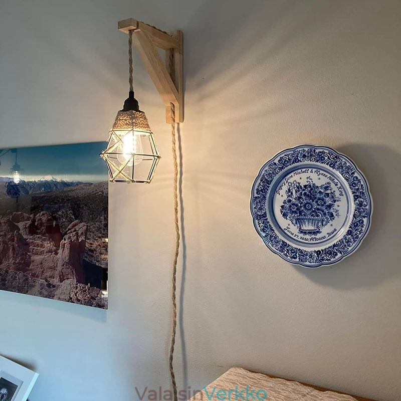Hamppuköysirautataideseinävalaisin Amerikkalainen pastoraalinen retro-seinävalaisin pistokkeella