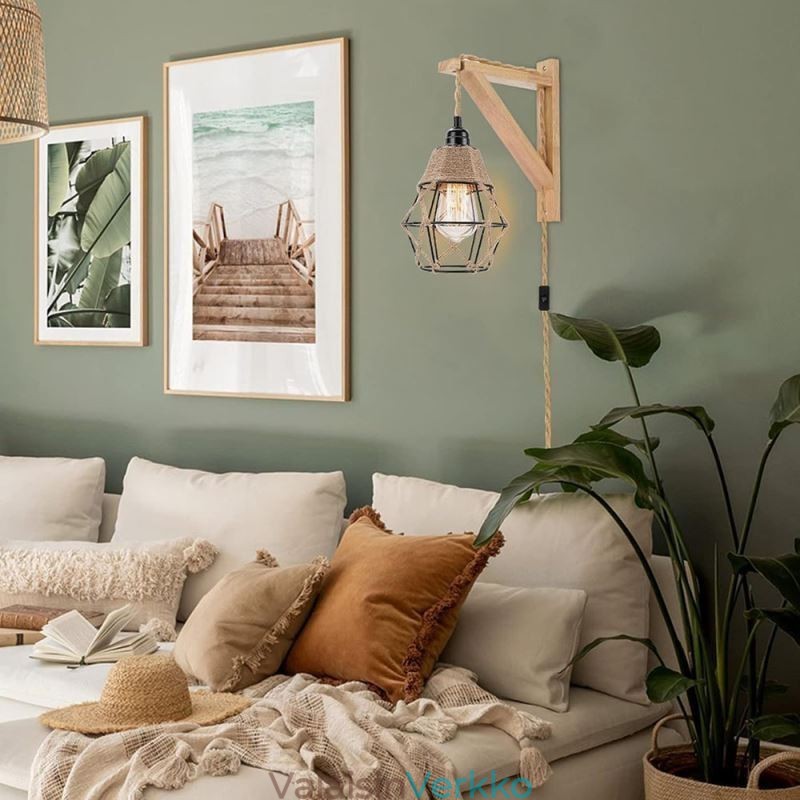 Hamppuköysirautataideseinävalaisin Amerikkalainen pastoraalinen retro-seinävalaisin pistokkeella