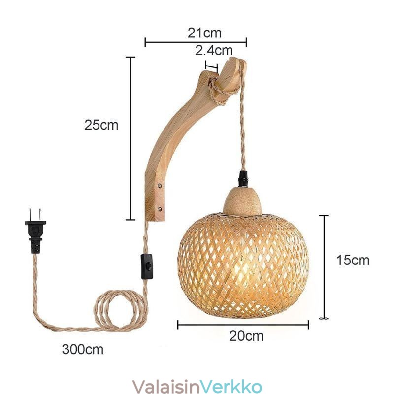 Bambu-seinävalaisin American Pastoral Retro hamppuköysi seinävalaisin pistokkeella