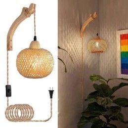 Bambu-seinävalaisin American Pastoral Retro hamppuköysi seinävalaisin pistokkeella