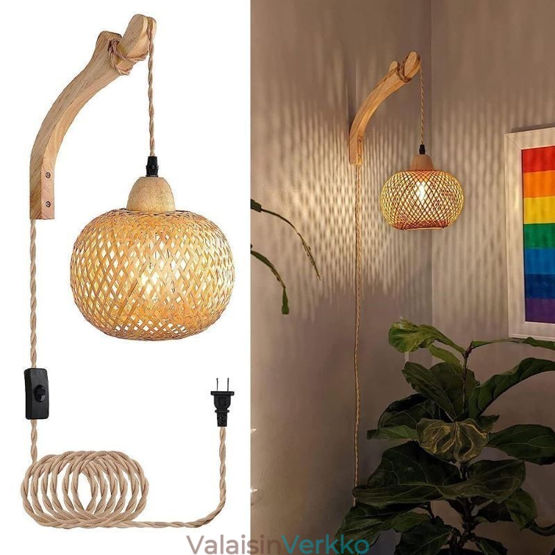 Bambu-seinävalaisin American Pastoral Retro hamppuköysi seinävalaisin pistokkeella