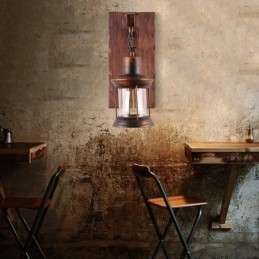 Amerikkalainen vintage-seinävalaisin Teollinen LOFT-seinävalaisin massiivipuusta lasivalaisin