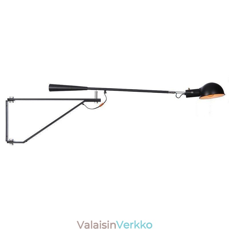 Yhden keinuvarren seinävalaisin sängyn äärellä oleva lukulamppu