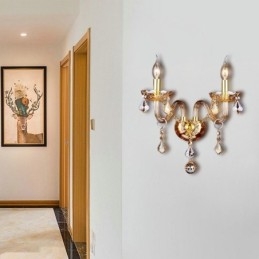 European Crystal Sconce Elegant Two Light Seinävalaisin Portaat